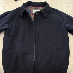 Vintage L.L. Bean Dark Blue Wool Jacket with Plaid Lining